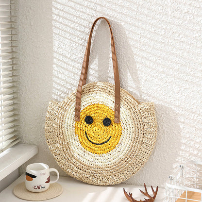 Smiley Face Straw Tote